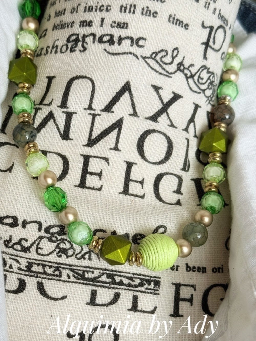 GRANDMA APPROVED Green Multi-Bead Bracelet with Gold Accents